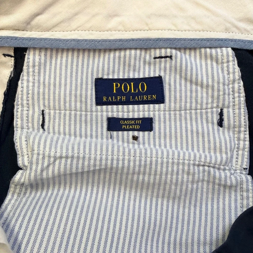Polo Ralph Lauren Chino Pants Men 38 Navy Blue Pleated Classic Fit Cotton Preppy